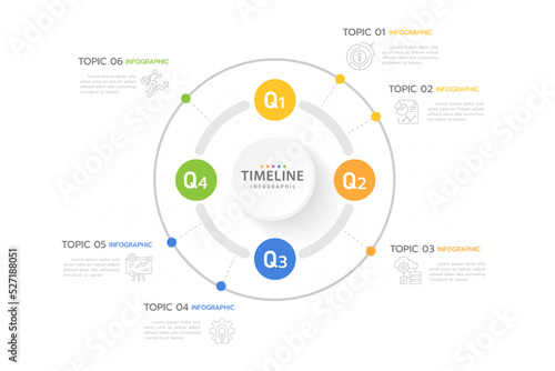 Infographic template for business. 12 Months modern Timeline diagram calendar separated by quarter, presentation vector infographic.