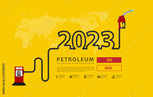 2023 new year petroleum concept with gasoline pump nozzle creative design, Petrol station sign with Power energy oil and gas, Vector illustration modern layout template