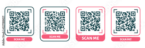 Scan me QR code design. QR code for payment, text transfer with scan me button. Vector illustration isolated in white background