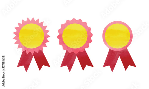 Set of award ribbon clipart. Simple award ribbon watercolor style watercolor style vector illustration isolated on white background. Rosette set. Graduation and Anniversary ribbon cartoon concept