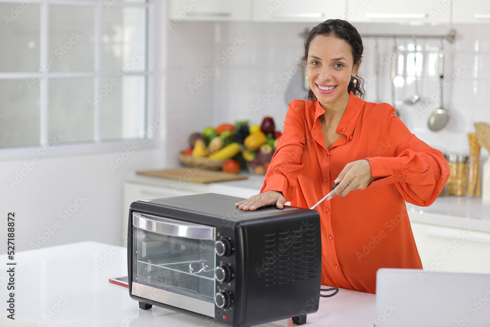 Premium Photo  Female office worker in the office swithing on a microwave  oven