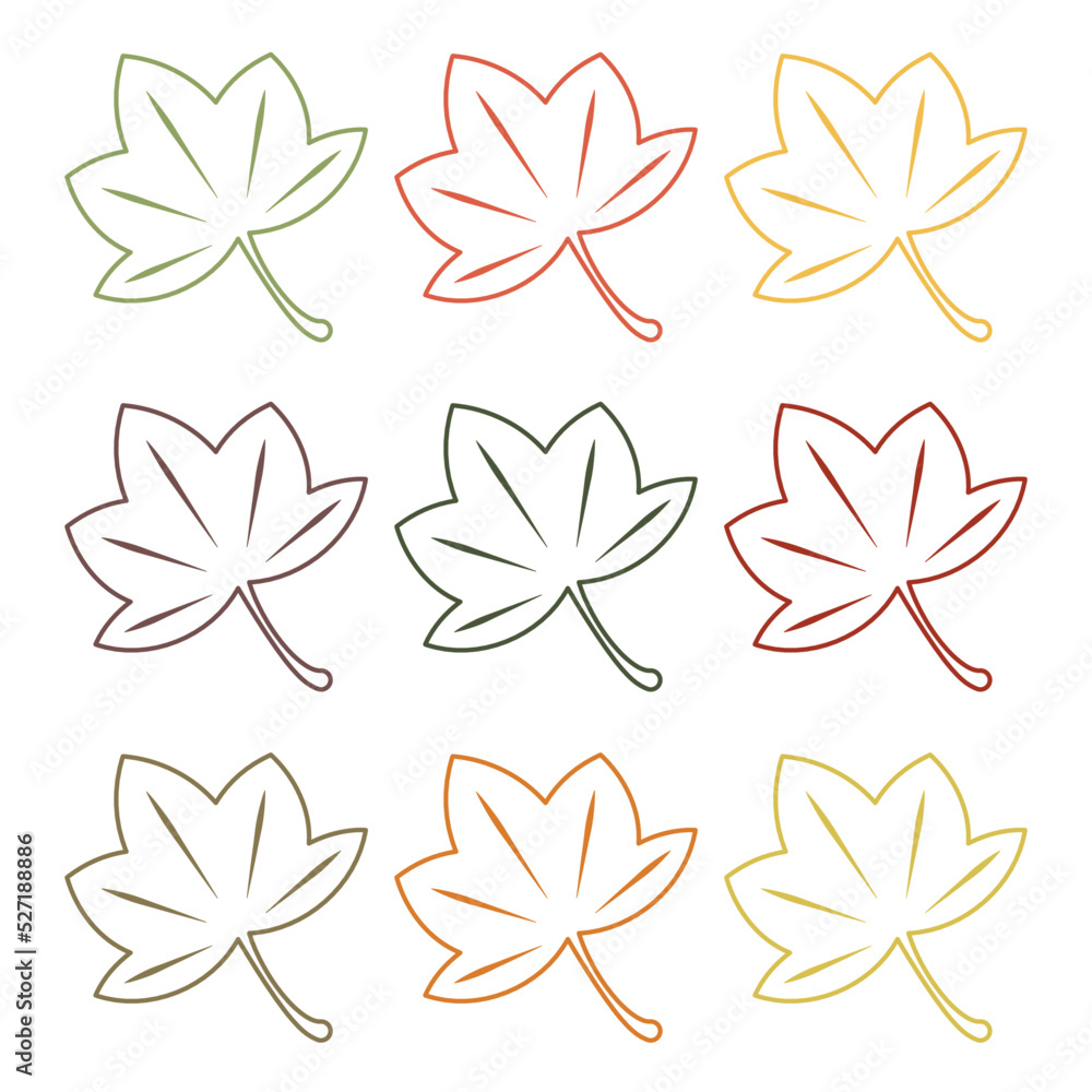 秋の紅葉のシンプルなベクターイラストセット 線画 秋の紅葉のシンプルなベクターイラストセット 線画
