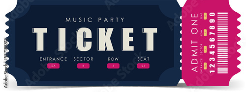 Sample ticket for entry to a musical concert. Modern elegant ticket card illustration template. Vector.