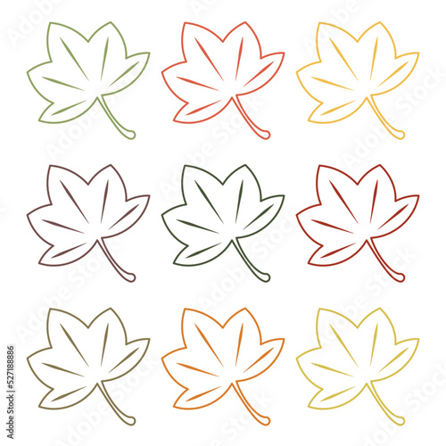 秋の紅葉のシンプルなベクターイラストセット　線画 © toricoya