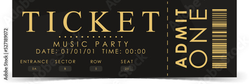 Sample ticket for a musical concert. Modern ticket card illustration template. Vector.