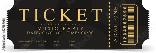 Sample ticket for a musical concert. Modern ticket card illustration template. Vector illustration.