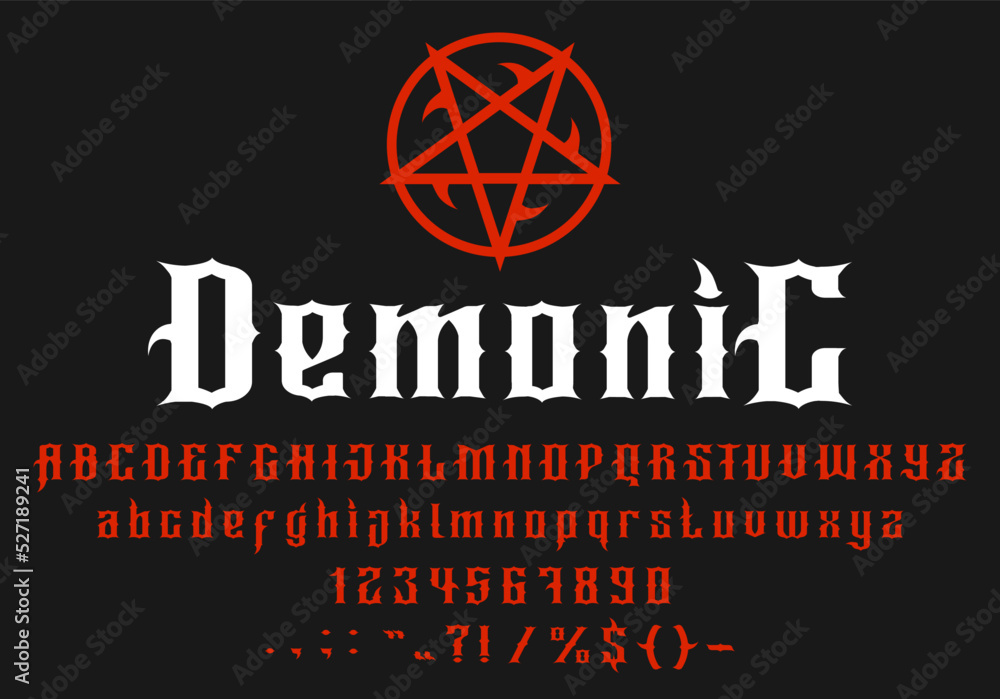 Vecteur Stock Devil font alphabet, horror goth typography and demon evil  typeface, vector type. Satan occult font or devil ritual gothic type and  pentagram letters, bloody red demonic hell typeset | Adobe