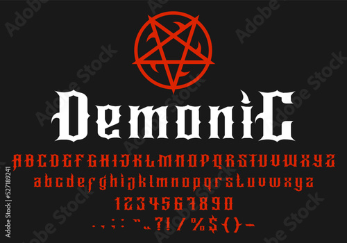 Fotografie, Obraz Devil font alphabet, horror goth typography and demon evil typeface, vector type