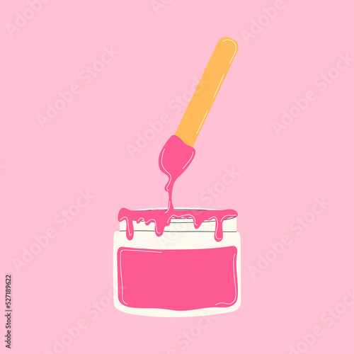 Cup with sugar paste and spatula. Emblem in a circle in nice natural colors. It can be used as icon or design element for beauty and SPA site, blogs of depilation master, cosmetologist 