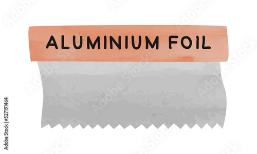 Kitchen aluminium foil roll clipart. Simple aluminium foil box watercolor style vector illustration isolated on white background. Tin foil cartoon style drawing. Kitchen utensils and cooking tools