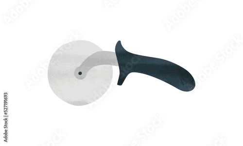 Pizza cutter watercolor style vector illustration isolated on white background. Pizza cutter clipart. Pizza cutter cartoon drawing. Kitchen utensils and cooking cools icon hand drawn. Roller blade