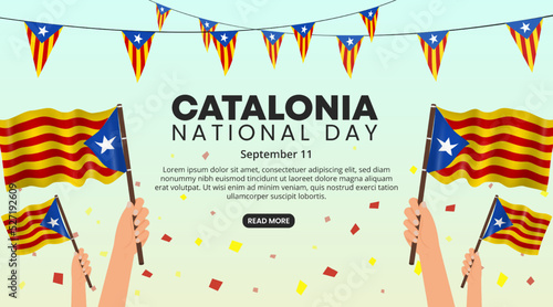Catalonia national day background with flags and raised hands