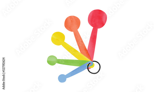 Colorful measuring spoons watercolor style vector illustration isolated on white background. Simple measuring spoons clipart. Watercolor plastic measuring spoons for cooking cartoon hand drawn