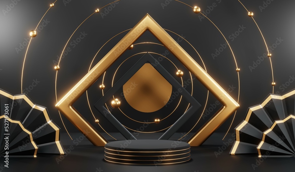 3D rendering of blank product background for cream cosmetics Modern black podium background 3D rendering of blank product background for cream cosmetics Modern black podium background