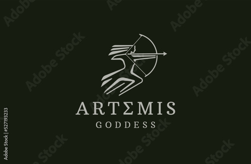 Artemis goddess of the hunt logo icon design template flat vector illustration