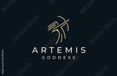 Artemis goddess of the hunt logo icon design template flat vector illustration