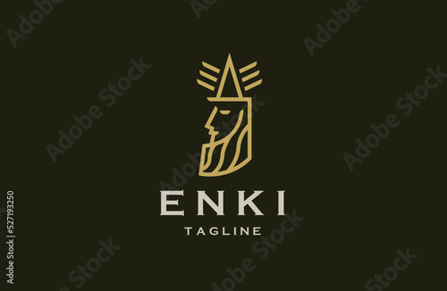 Enki sumerian god of water logo icon design template flat vector illustration