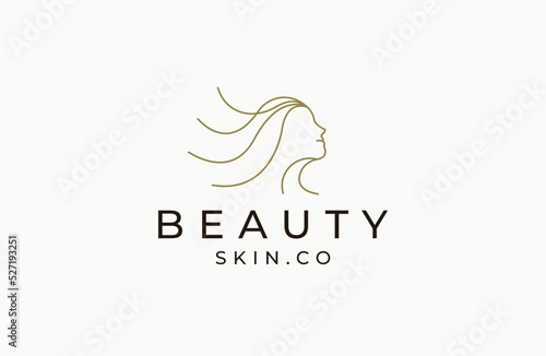 Woman beauty with line style logo icon design template flat vector illustration