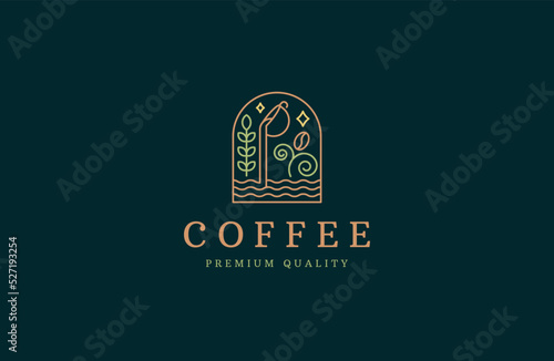Coffee with line style logo icon design template flat vector