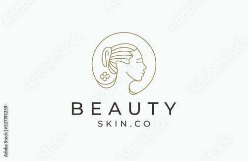 Woman beauty with line style logo icon design template flat vector illustration