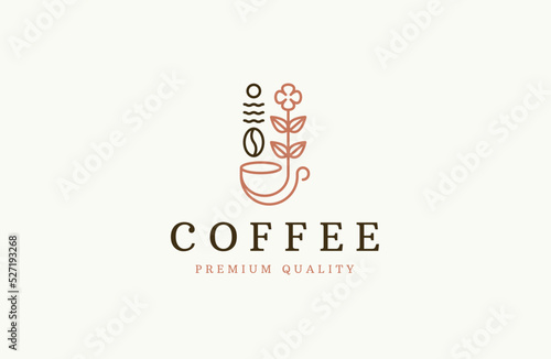 Coffee with line style logo icon design template flat vector