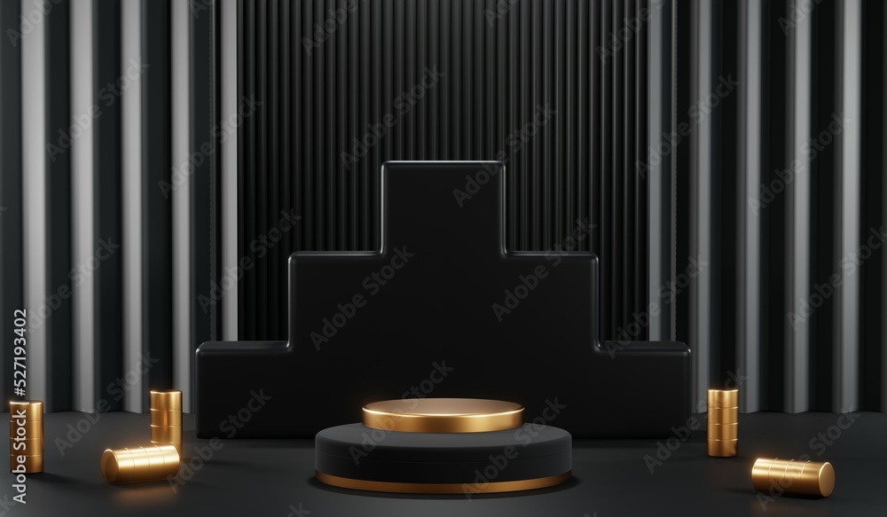 3D rendering of blank product background for cream cosmetics Modern black podium background 3D rendering of blank product background for cream cosmetics Modern black podium background