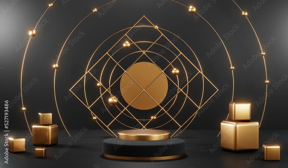 3D rendering of blank product background for cream cosmetics Modern black podium background 3D rendering of blank product background for cream cosmetics Modern black podium background