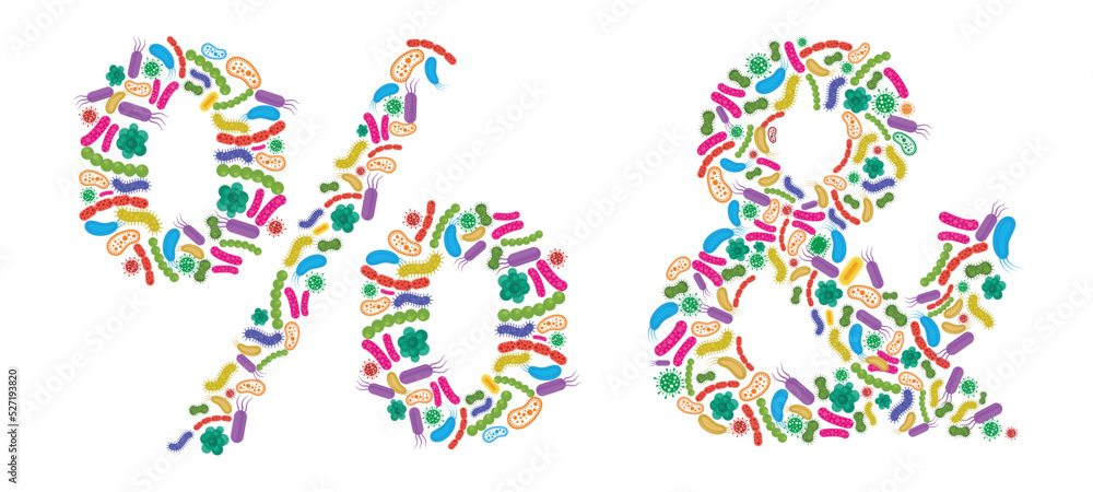 Symbol made of Bacteria isolated on white background, bacteria font. Vector illustration. Symbol made of Bacteria isolated on white background, bacteria font. Vector illustration.