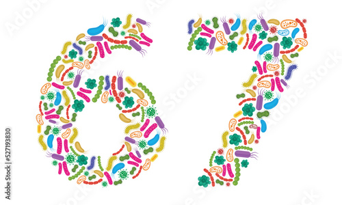 Number 6 7 made of Bacteria isolated on white background, bacteria font. Vector illustration.