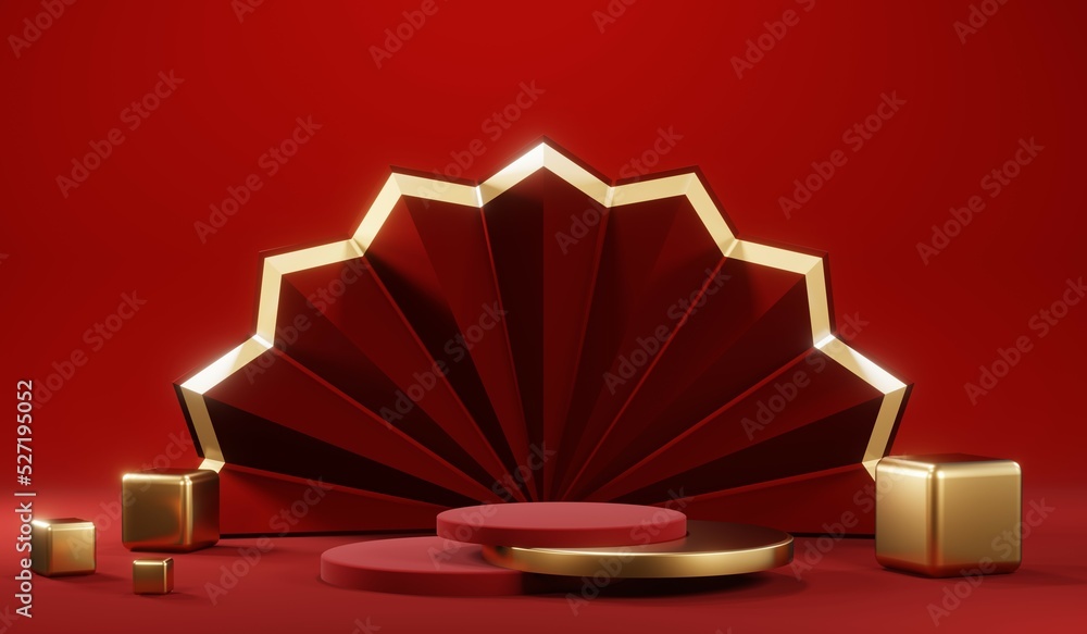 Obraz premium 3D rendering of blank product background for cream cosmetics Modern red podium background