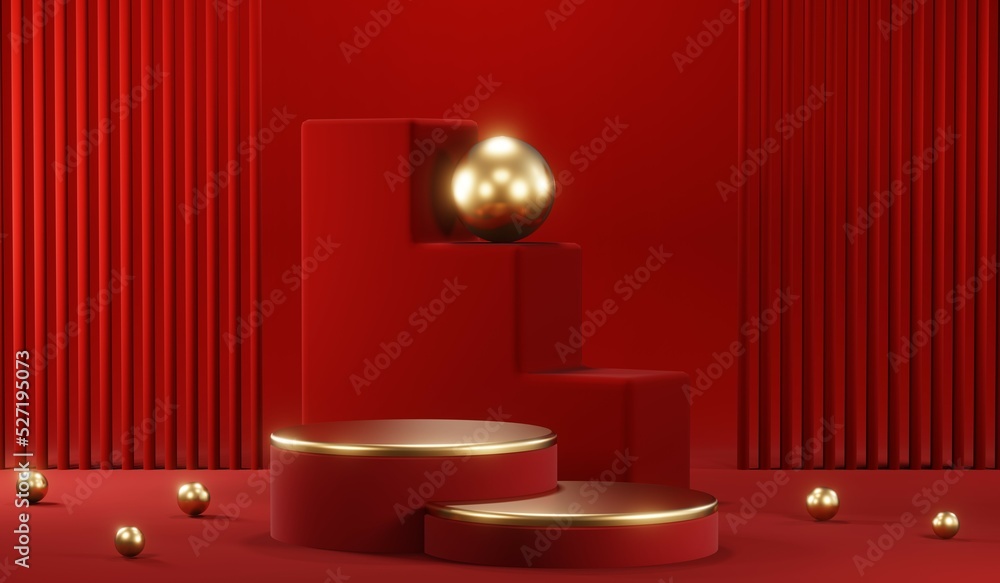 3D rendering of blank product background for cream cosmetics Modern red podium background 3D rendering of blank product background for cream cosmetics Modern red podium background