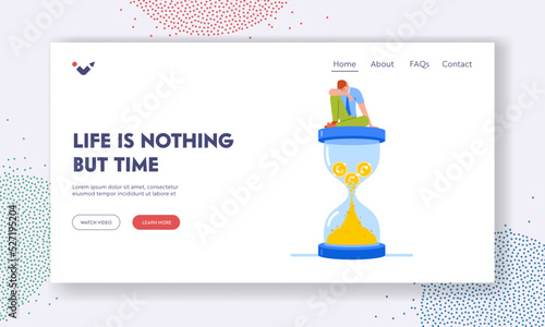 Loosing Time, Zero Productivity, Professional Burnout Landing Page Template. Businessman Sitting on Hourglass and Sleep