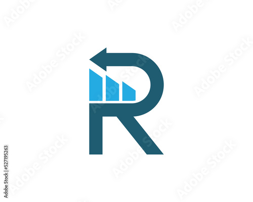 Initial Letter R with Chart Statistic Logo Concept sign icon symbol Design. Financial, Accounting, Marketing, Business Logotype. Vector illustration template
