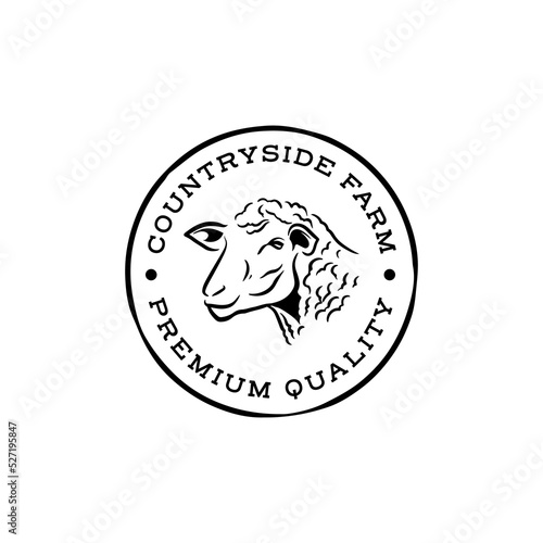 Countryside sheep farm logo. hand drawn lamb head logo design template