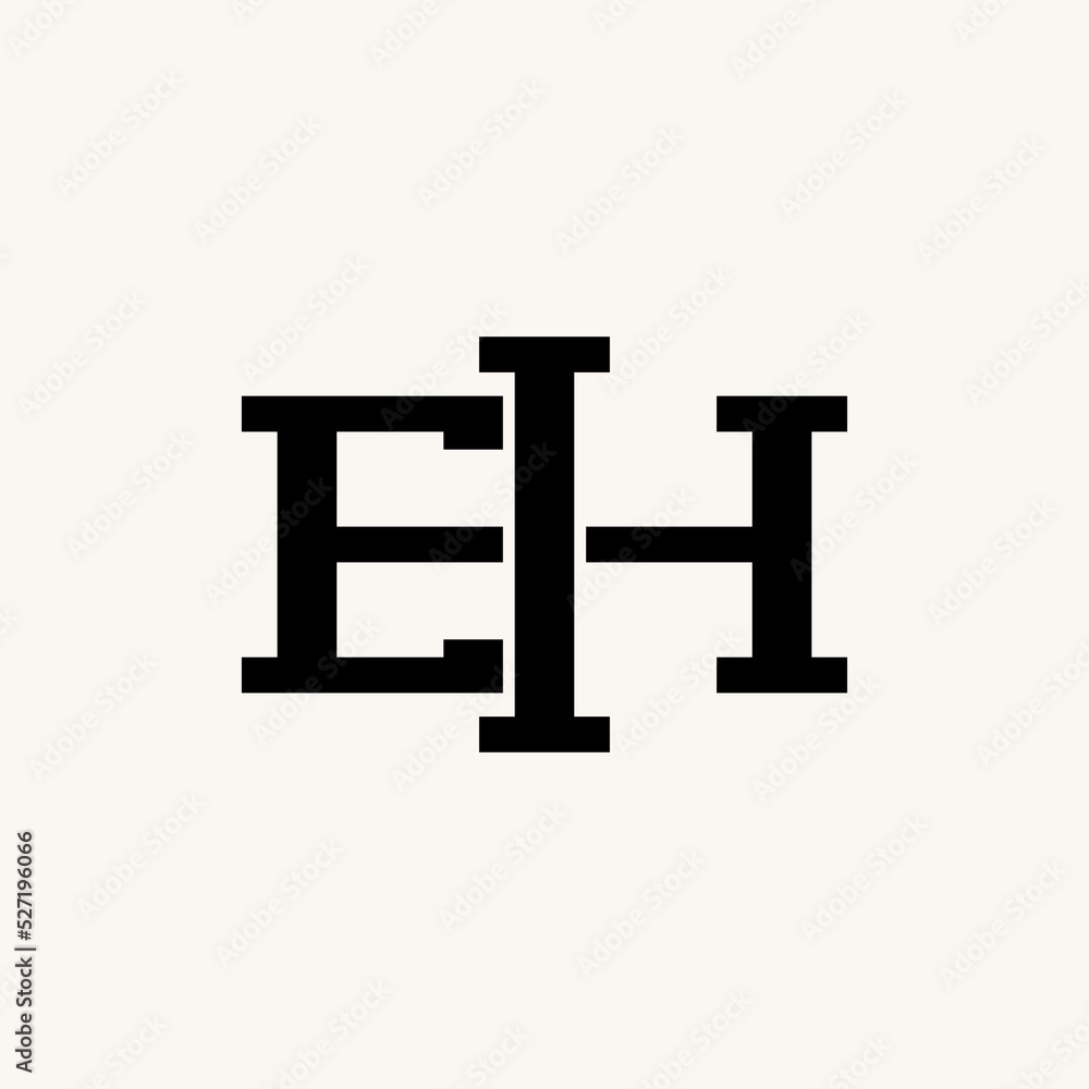 Simple and unique letter or word EH serif font with line block on middle image graphic icon logo design abstract concept vector stock. Can be used as symbol related to initial or monogram Simple and unique letter or word EH serif font with line block on middle image graphic icon logo design abstract concept vector stock. Can be used as symbol related to initial or monogram