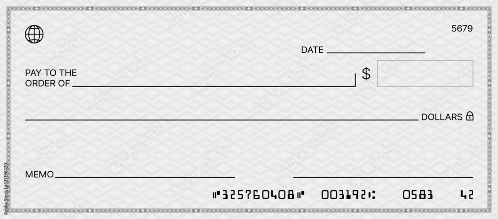 Bank check, vector blank money cheque, checkbook template with guilloche pattern and fields. Currency payment coupon, money check background - obrazy, fototapety, plakaty 