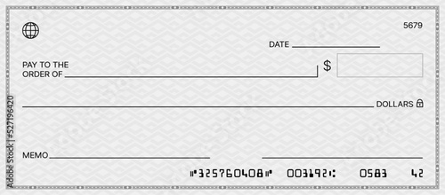 Obraz na plátně Bank check, vector blank money cheque, checkbook template with guilloche pattern and fields