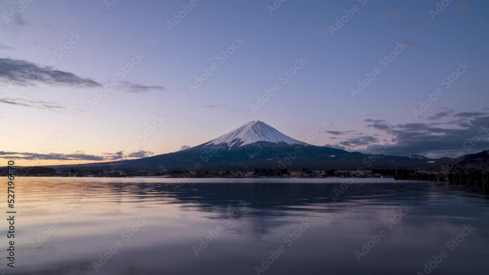 Amazing Timelapse beautiful sunrise over mount fuji reflect on water at early spring morning at kawaguchiko lake japan Amazing Timelapse beautiful sunrise over mount fuji reflect on water at early spring morning at kawaguchiko lake japan