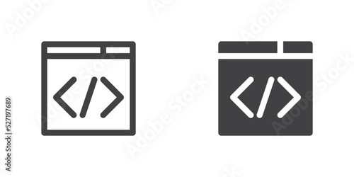 Web coding icon, line and glyph version