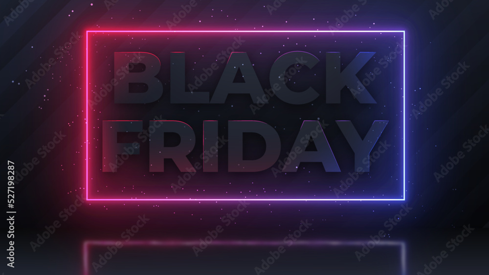 Black friday Sale banner for social media stories sale, web page, mobile phone. template design special offer, text from an electric lamp on the wall