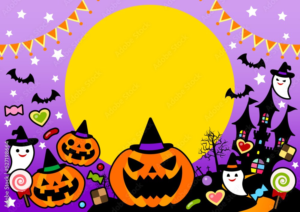 Fototapeta premium コミック風ハロウィン背景紫ヨコ