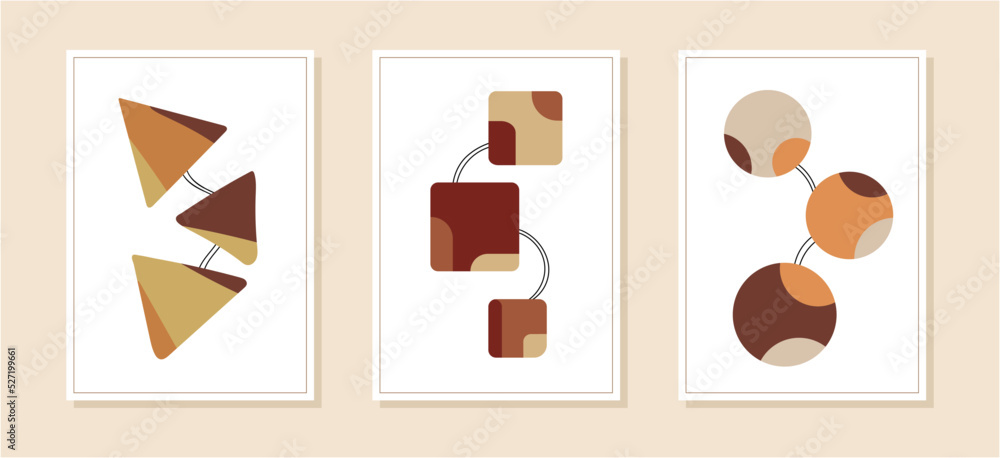 Set of minimalist geometric art posters. Contemporary design posters template with primitive shapes elements. Modern contemporary creative trendy abstract templates vector illustration.