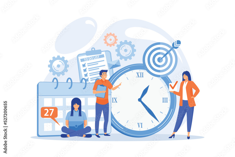 Work schedule, timetable managing. Workflow organization. Effective work scheduling. Time management, effective time spending, time planning concept. flat vector modern illustration