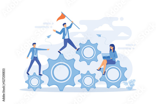 Leadership flat vector illustration. Personal development, job promotion, career growth concept. Office leader holding red flag and running cartoon character.flat vector modern illustration