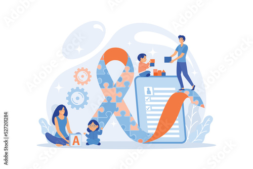 Autism spectrum disorder. Child development. Autism therapy, autism treatments for adults and childrens, applied behavior analysis concept.flat vector modern illustration