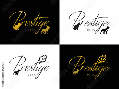 Presting vets logo design vector with cat and dog.eps