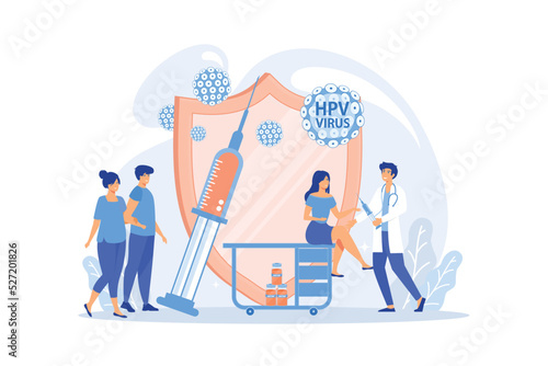 HPV infection medication. Virus prevention. HPV vaccination, protecting against cervical cancer, human papillomavirus vaccination program concept.