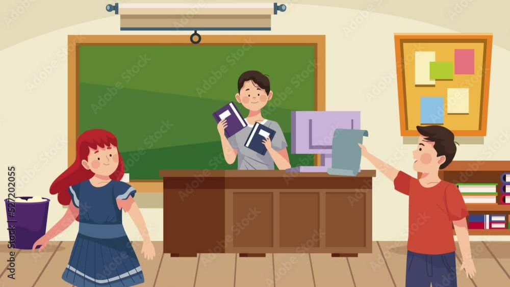 little student girl with teacher animation little student girl with teacher animation