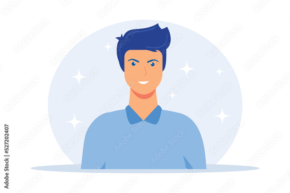 Young man full face portrait. Company worker ID, driver licence, passport design element. Male character icon, faceless social network avatar. flat vector modern illustration