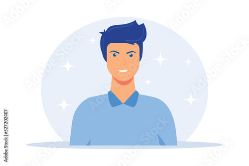Young man full face portrait. Company worker ID, driver licence, passport design element. Male character icon, faceless social network avatar. flat vector modern illustration